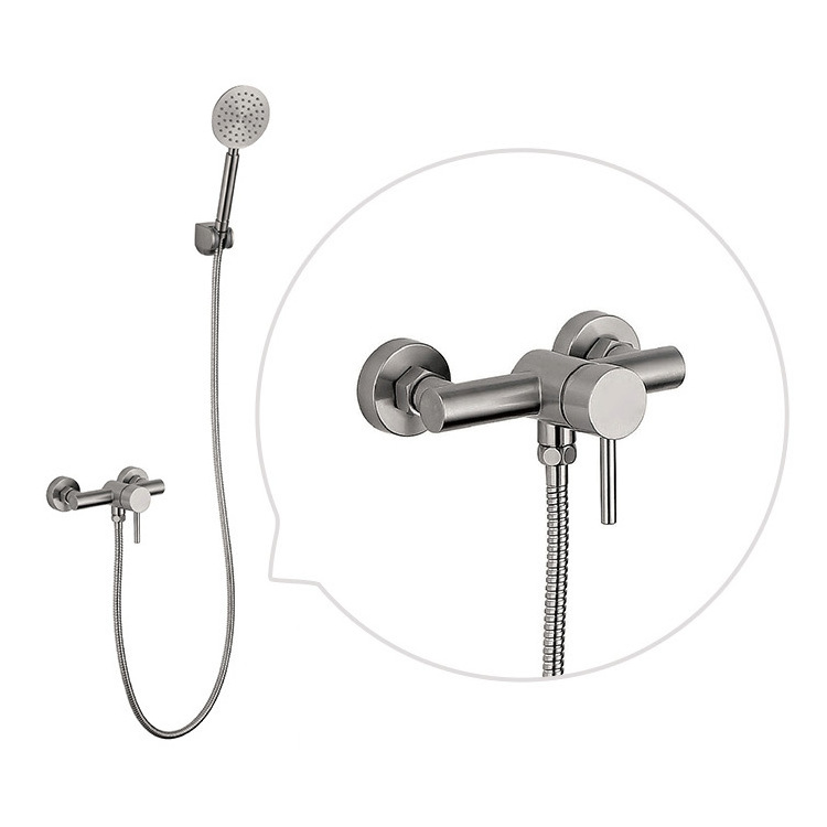 Hot/cold Water Bathroom Mixer Set Faucet Wall Mounted Rainfall Antique Stainless Steel Contemporary Mixing Faucet Light Grey