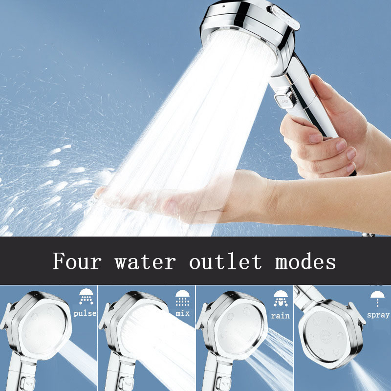 Bathroom SkinCare Shower Head 4 Modes ABS Plastic Big Panel Round Chrome Rainfall Shower Head with one button water stop