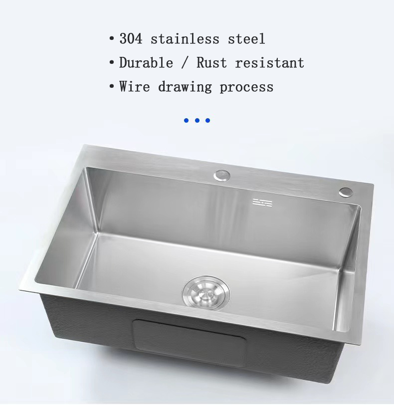 Hot sale SUS304 201 stainless steel primary color kitchen sinks 60*45cm Single bowl Brushed handmade kitchen sink multi-purpose