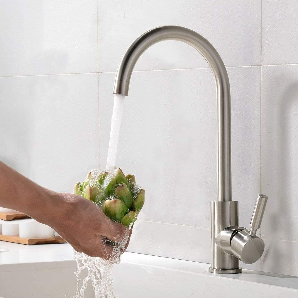 Modern Stainless Steel Single Handle Faucet Brushed Nickel, 360 Degree Swivel Hot and Cold Kitchen Sink Faucet