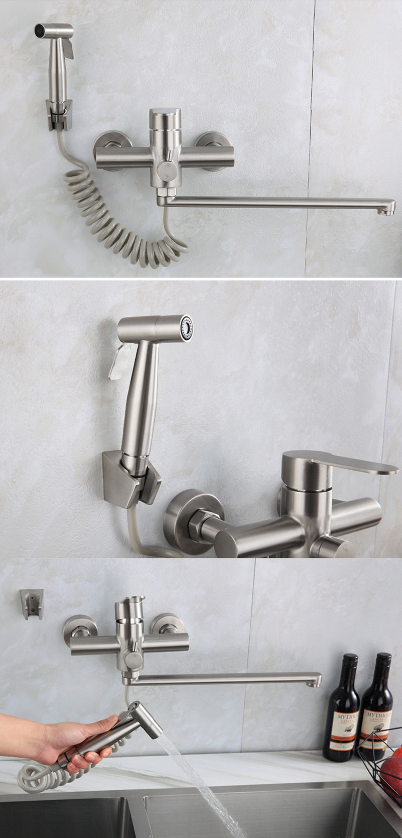 304 Stainless Steel Household Wall Mounted Hot Cold Mixer Rainfall Shower System Bathroom Toilet Bidet Bathtub Shower Faucet Set