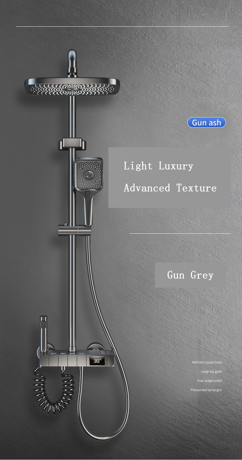 Gun Gray Bathroom Intelligent Piano Digital Display Faucet Shower Rainfall System Set Hot Cold 4 Functions Tap Shower Set