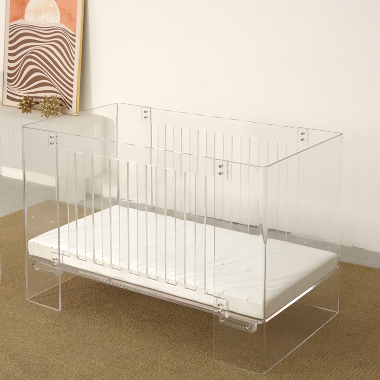 Full-Size Acrylic Bed Four-Sided Slatted Transparent Acrylic Crib Breathable Baby Crib Used in Living Room Bed Room