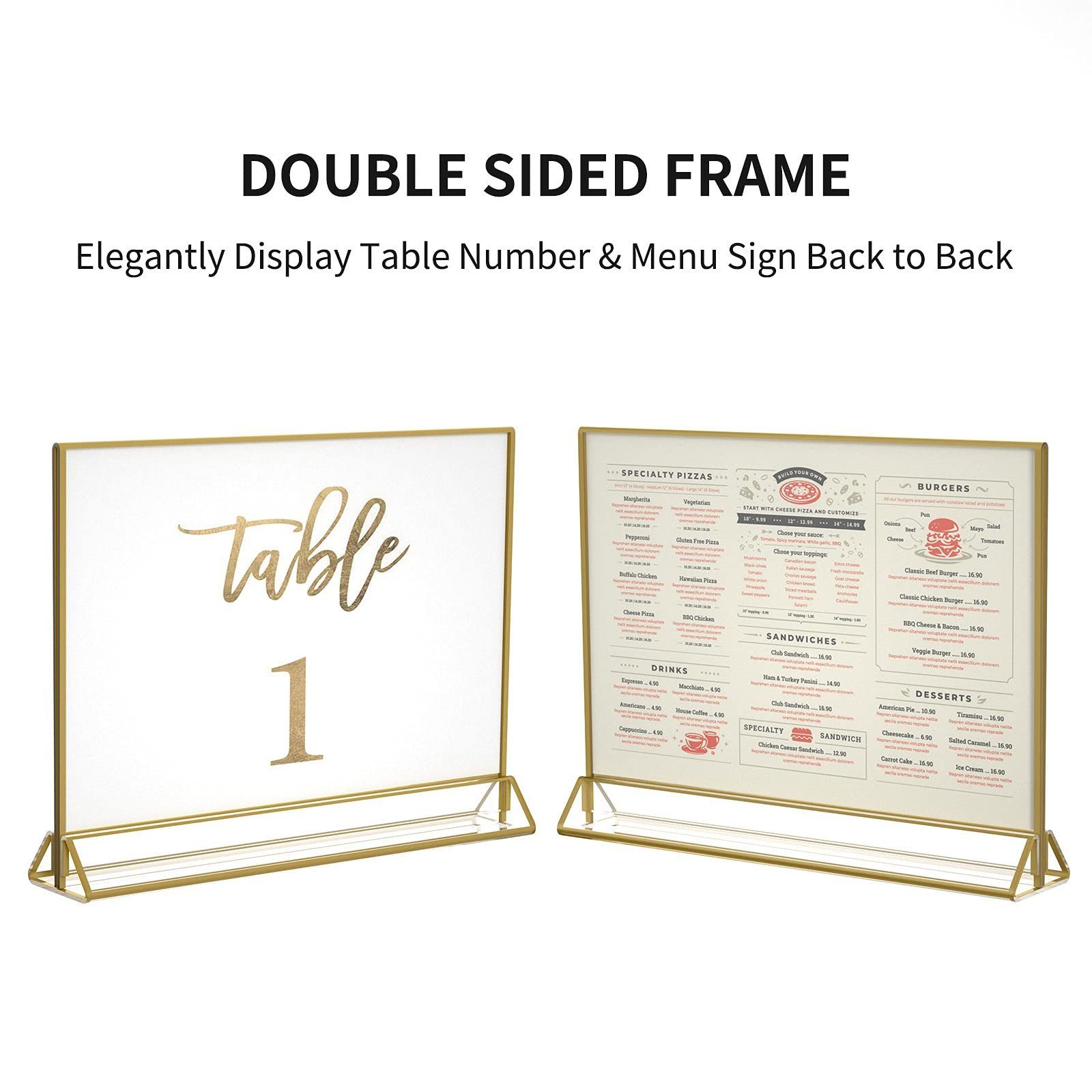 4 x 6 Clear Acrylic Sign Holder with Gold Borders Double Sided Table Menu Acrylic Holders Table Number Display Stand