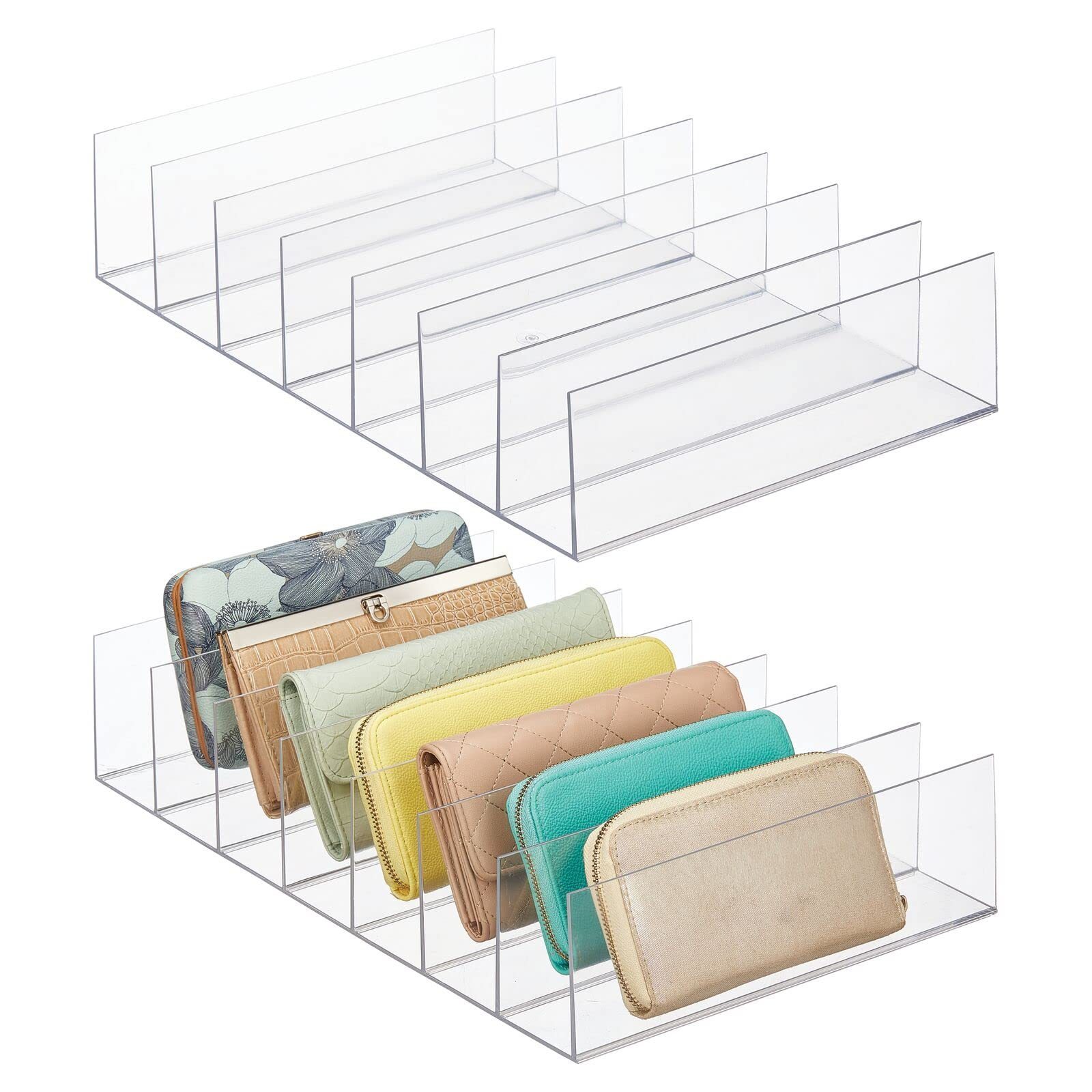 2 Packs Clear Plastic Woman's Purse Organizer Acrylic Wallet Holder Racks for Bedroom Closet Shelf Storage