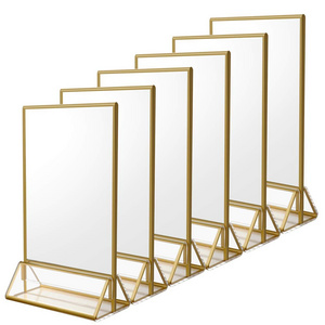 4 x 6 Clear Acrylic Sign Holder with Gold Borders Double Sided Table Menu Acrylic Holders Table Number Display Stand