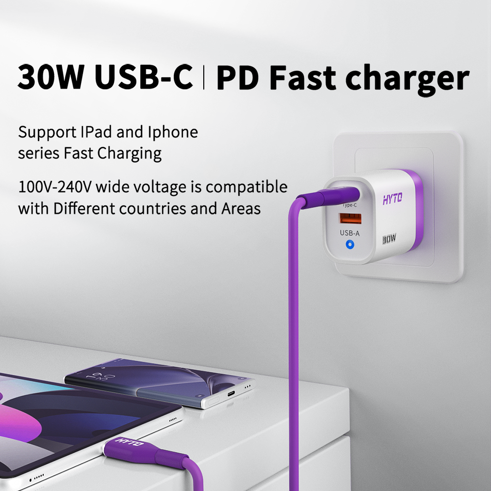 HYTO EU US Plug 30W Charger Type C Adapter QC3.0 Fast Chargers Dual USB Wall Charger For iPhone Samsung for Xiaomi Huawei