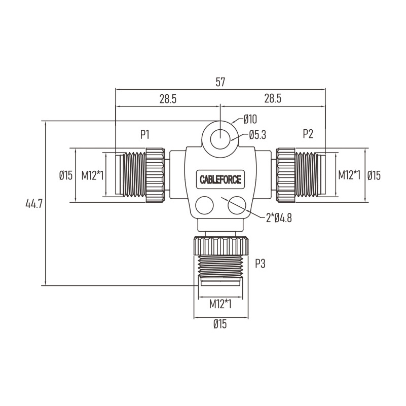 Marine Connectors M12 A Code brass screw T-Connector 5 Pin male to male x 2