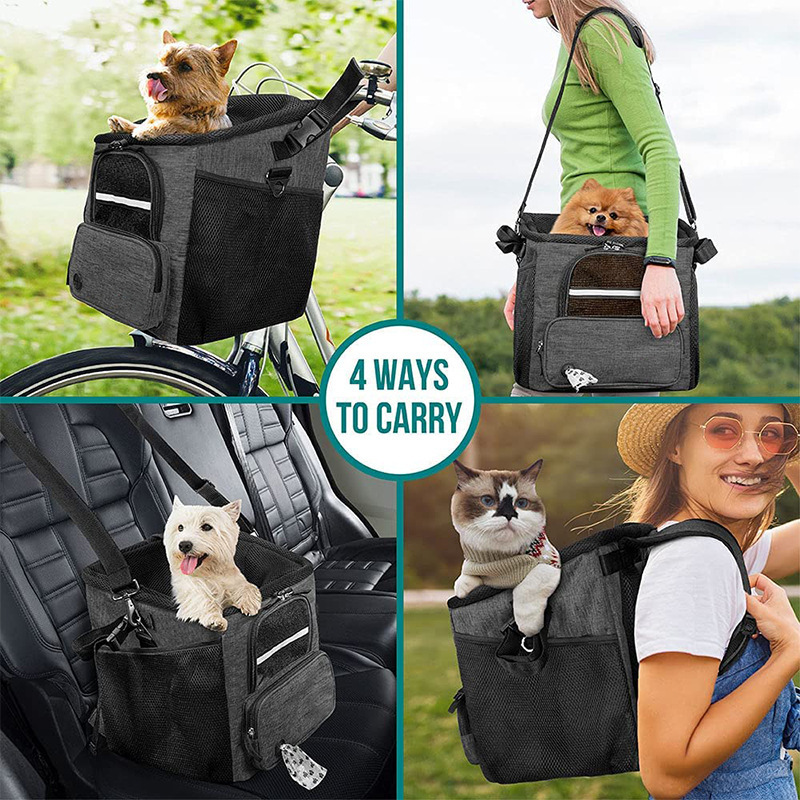 Custom Ventilated Dog Bike Carrier Backpack Car Seat For Mesh Window Soft Sherpa Bed Dog Bicycle Basket