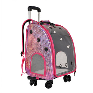 Pet Supplies Transparent Detachable Pet Outing Travel Aviation Carrier Backpack Pet Trolley Case For Dog Cat With Wheels