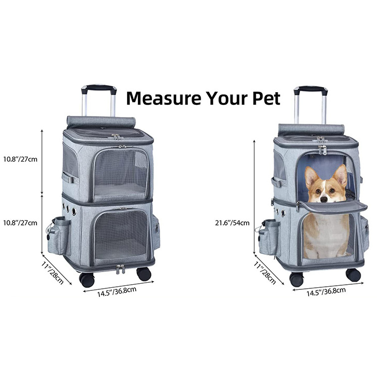 Outdoor Travel Fold Pet Trolley Cat Bag Double Layer Pet Cat Carrier Bag With Universal Wheels Pet Trolley Case