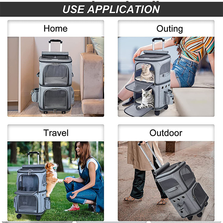 Outdoor Travel Fold Pet Trolley Cat Bag Double Layer Pet Cat Carrier Bag With Universal Wheels Pet Trolley Case