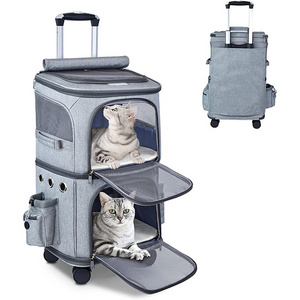 Outdoor Travel Fold Pet Trolley Cat Bag Double Layer Pet Cat Carrier Bag With Universal Wheels Pet Trolley Case