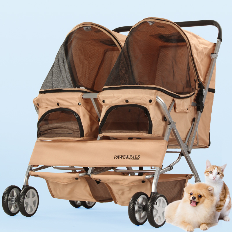 New Style Portable Double Layer Pet Stroller Foldable Carrier Detachable Lightweight Cat Dog Stroller With 4 Wheels