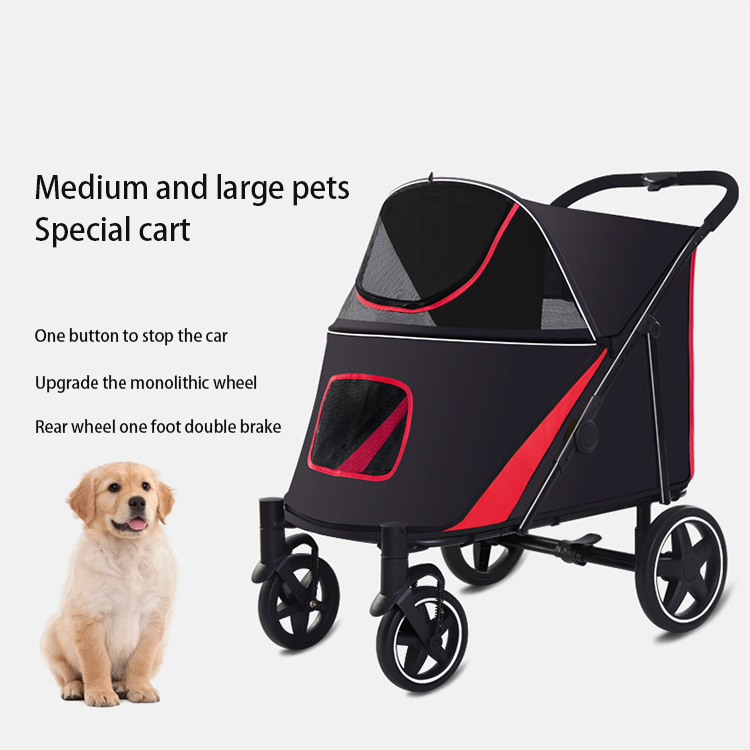 Dog Stroller For Large Pet Jogger Stroller Breathable Animal Stroller With 4 Wheel Storage Space Pet Cart