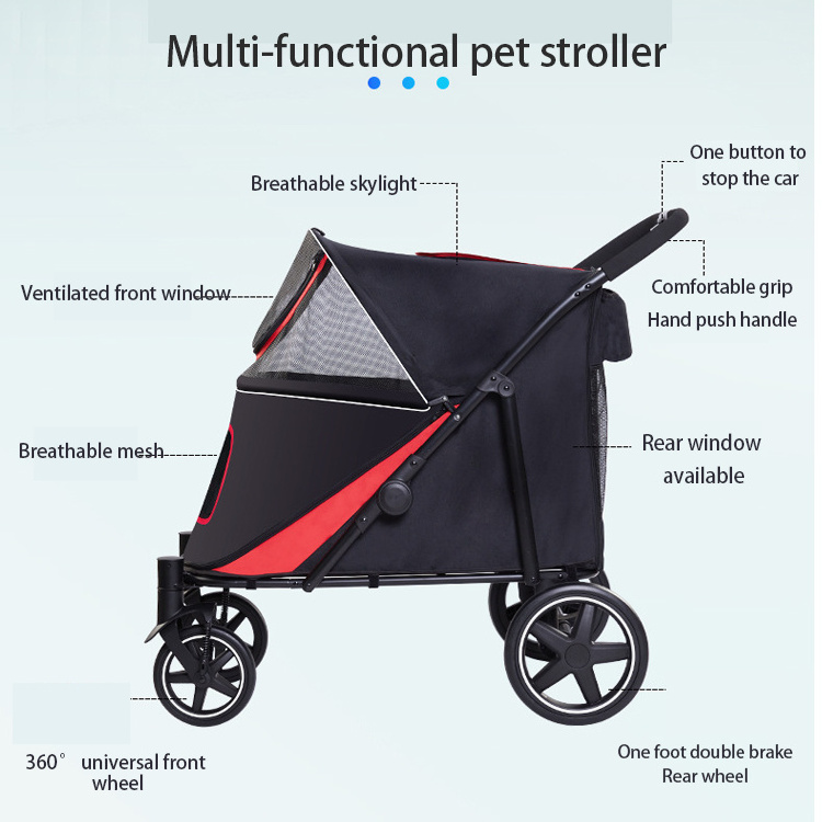 Dog Stroller For Large Pet Jogger Stroller Breathable Animal Stroller With 4 Wheel Storage Space Pet Cart