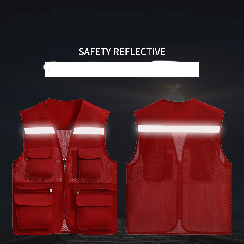 Custom men mesh hi vis reflective vest jacket workwear shirt construction clothing safety work reflective vest with pockets logo