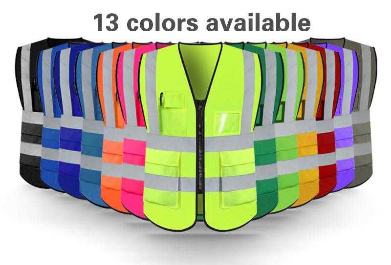 High quality pockets zipper custom logo engineer blue reflective safety hi-vis vest