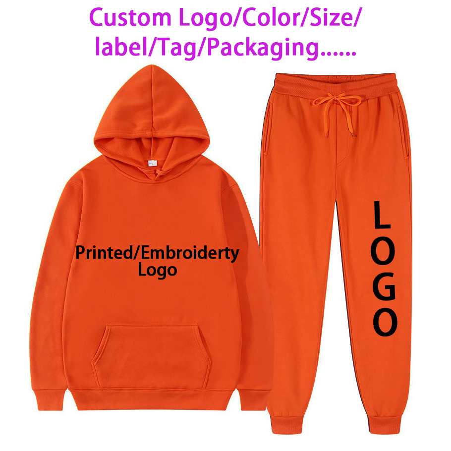 Wholesale Casual Sublimation 100% Polyester Hoodie Track Suit Plain Set Unisex Sweatsuits Hoodies Custom Logo Men's Tracksuit