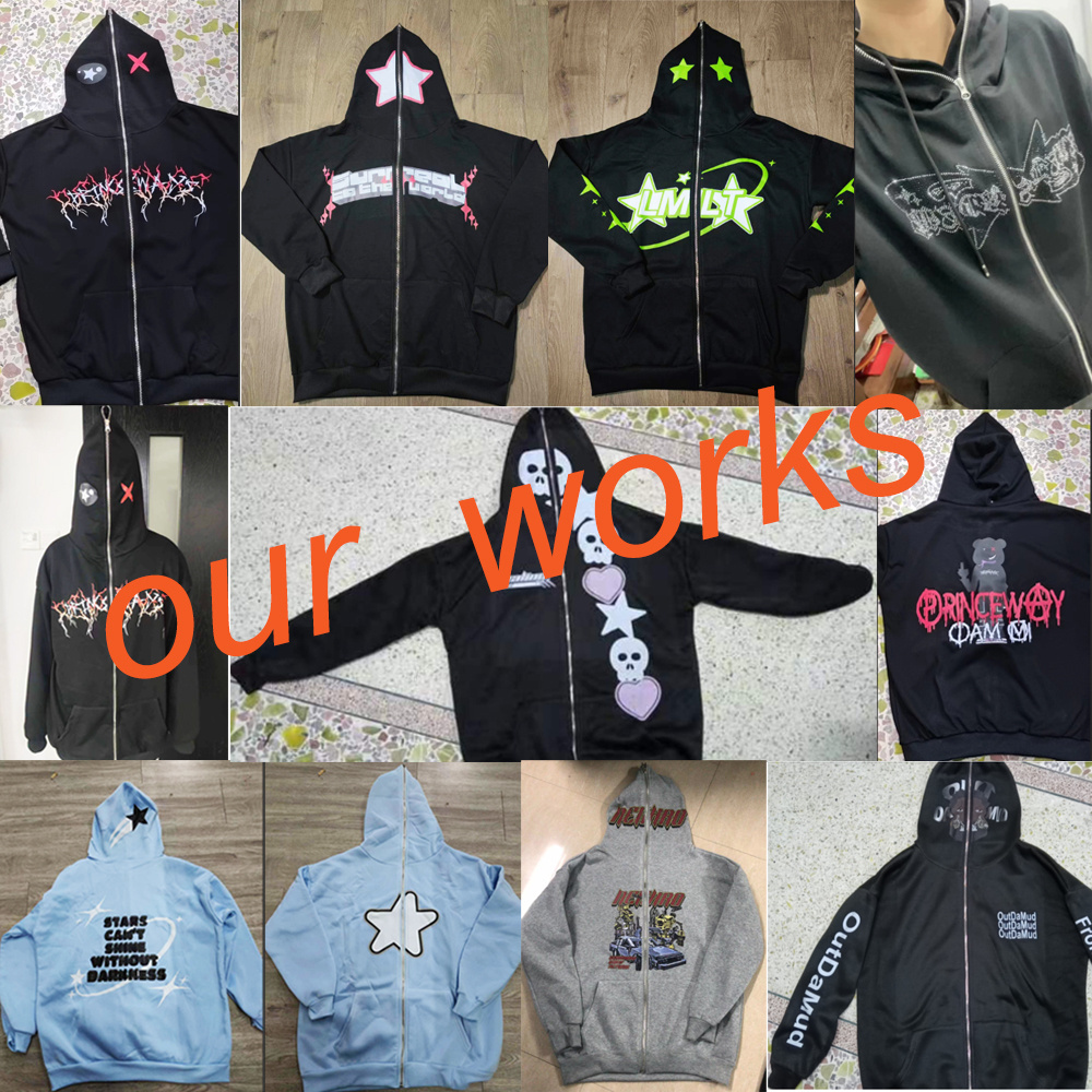 hot sale zip hoodie over face fleece 3d logo puff print bulk heavyweight rhinestone full zip up hoodie custom embroidered hoodie