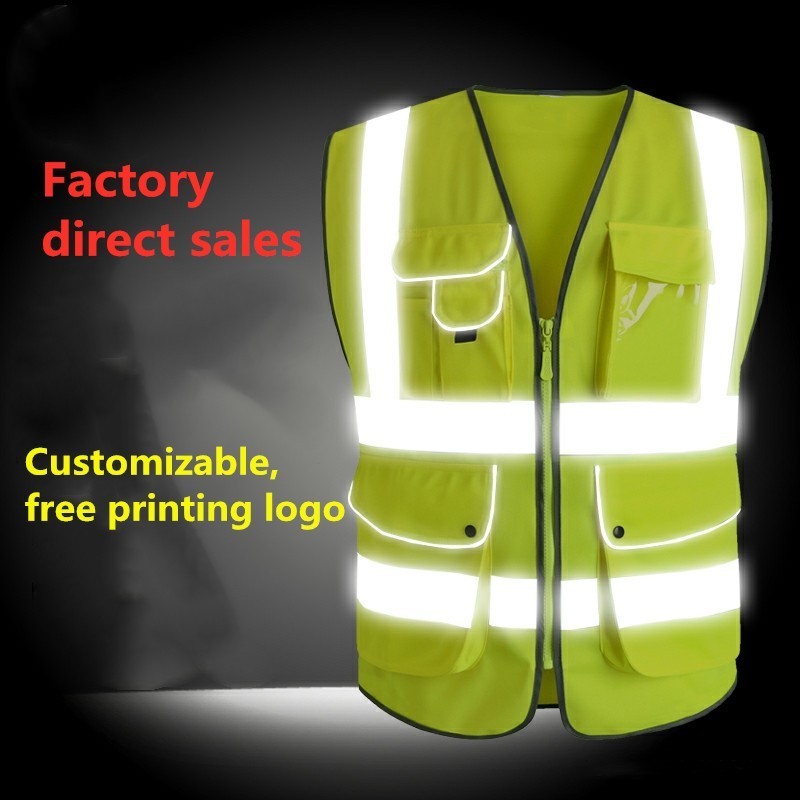 High quality pockets zipper custom logo engineer blue reflective safety hi-vis vest