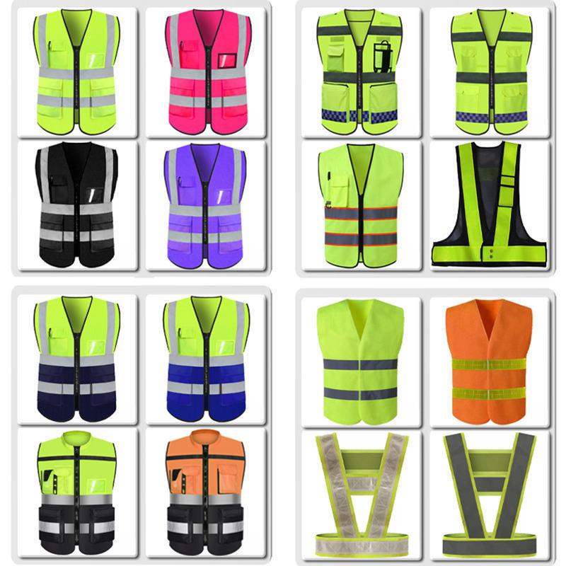 High quality pockets zipper custom logo engineer blue reflective safety hi-vis vest