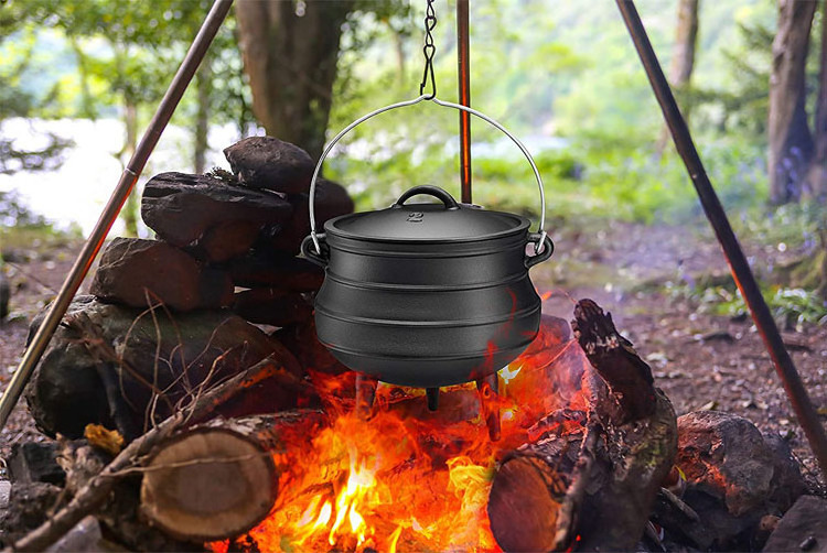 Pre-seasoned Cast Iron Potjie pot South African Potjie Pot with 3 Legs Camping Cookware for Campfire