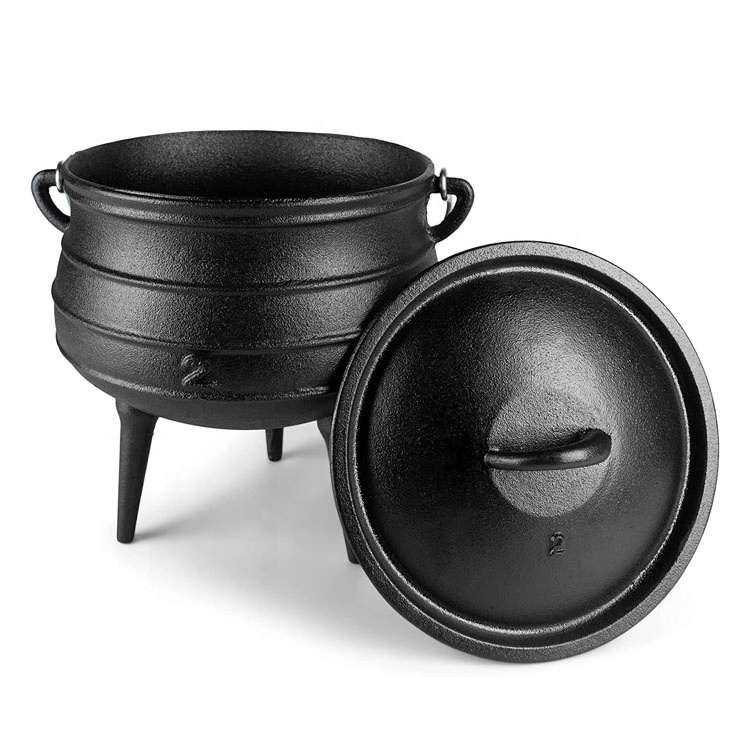 Pre-seasoned Cast Iron Potjie pot South African Potjie Pot with 3 Legs Camping Cookware for Campfire