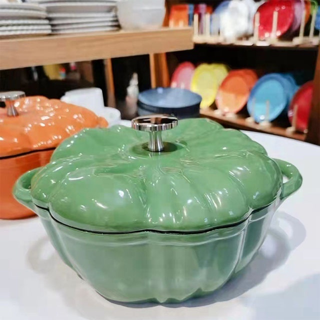 24CM Pumpkin Cooking Pot Cast Iron Enamel Casserole Pumpkin Shape Dutch Oven Soup Pot