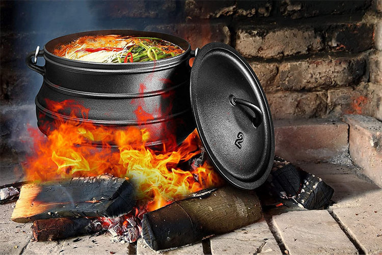 Pre-seasoned Cast Iron Potjie pot South African Potjie Pot with 3 Legs Camping Cookware for Campfire