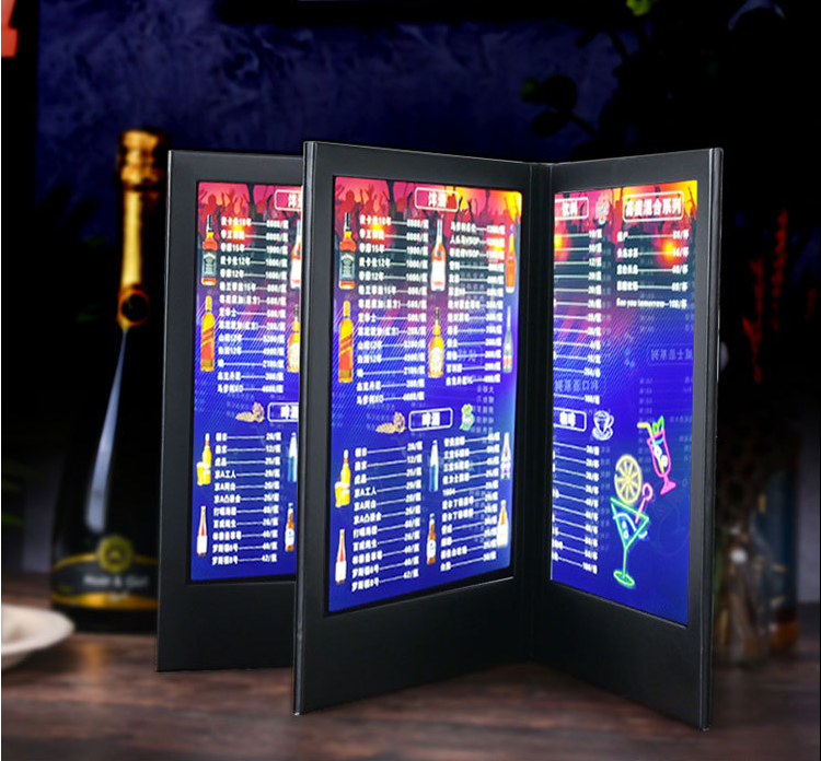 Restaurant Led Illuminated Menu Holder 3 Page PU Leather Light Up Menu Book Cover For Bar Night Club