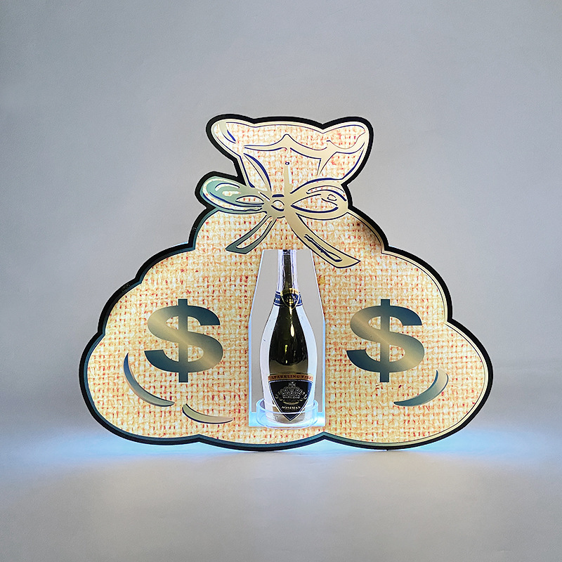 Money Sign VIP Bottle Display Stands Rechargeable Wine Glorifier Bottle Presenter for Bar Club Lounge