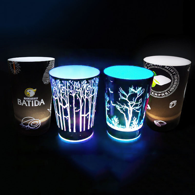 Custom Design 12oz 14oz 16oz LED Plastic Drinking Cup Liquid Activated LED Cup for Party Club Easter Ramadan Christmas Diwali