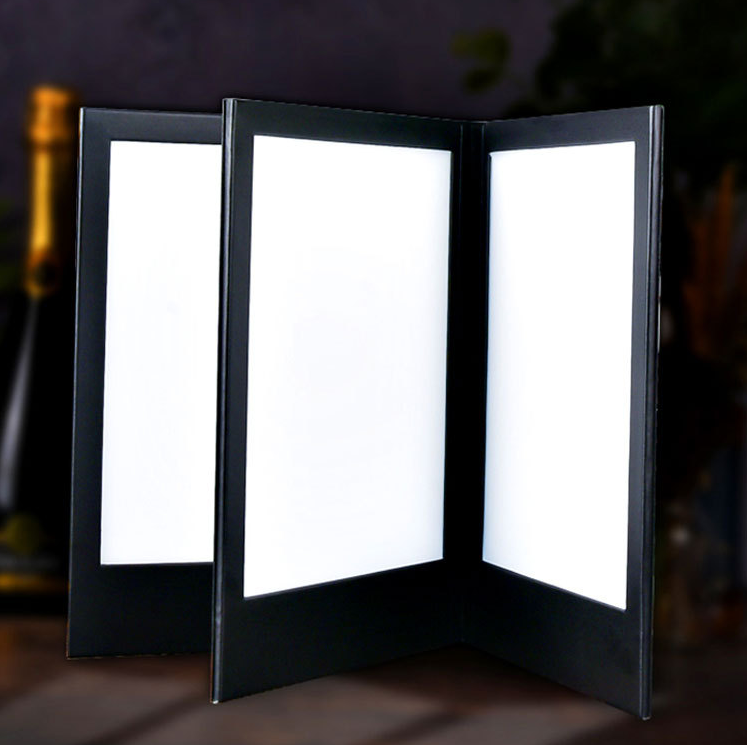 Restaurant Led Illuminated Menu Holder 3 Page PU Leather Light Up Menu Book Cover For Bar Night Club