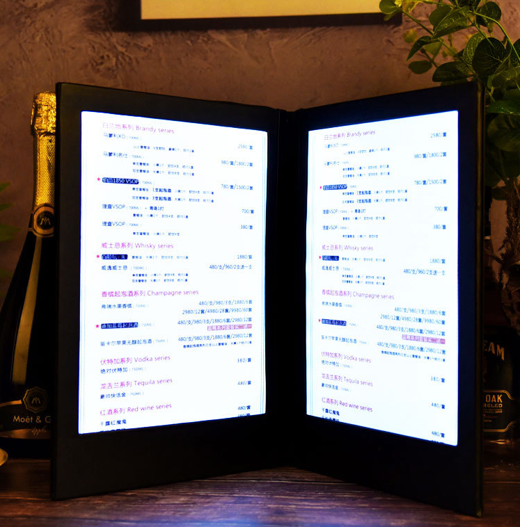 Restaurant Led Illuminated Menu Holder 3 Page PU Leather Light Up Menu Book Cover For Bar Night Club