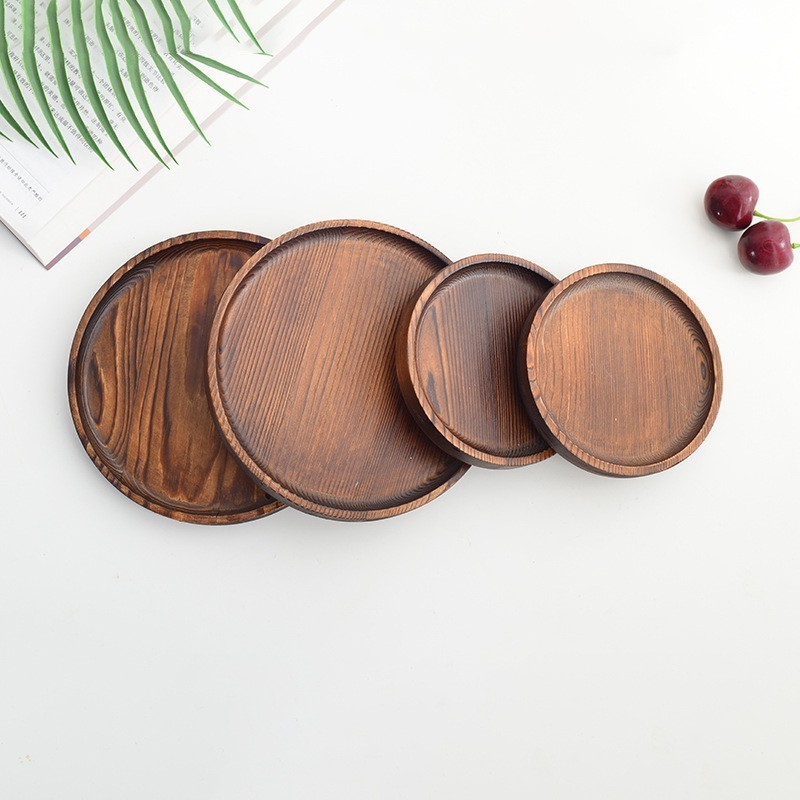 Top Selling Vintage Pine Tray Round Coffee Bread Snack Fruit Blank Wooden Coaster Wooden Plate Household Tray