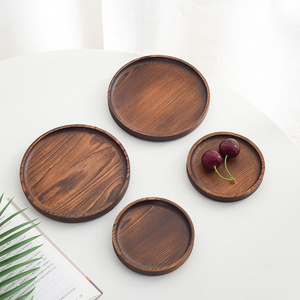 Top Selling Vintage Pine Tray Round Coffee Bread Snack Fruit Blank Wooden Coaster Wooden Plate Household Tray