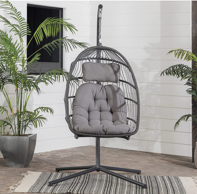 Hot selling Outdoor Furniture Modern Patio Swings Garden Rattan Hanging Round Egg Chair Swing with Stand