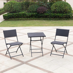 Outdoor Patio Bistro Set Wicker Patio Furniture Sets with Folding Patio Round Table and Chairs for Garden