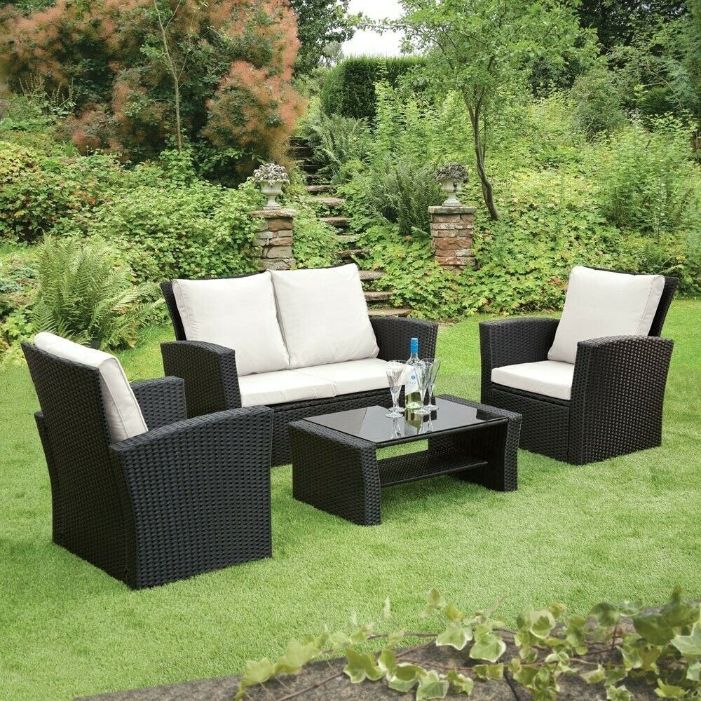 Rattan Garden Furniture 4 Piece Patio Set Table Chairs Grey Black or Brown