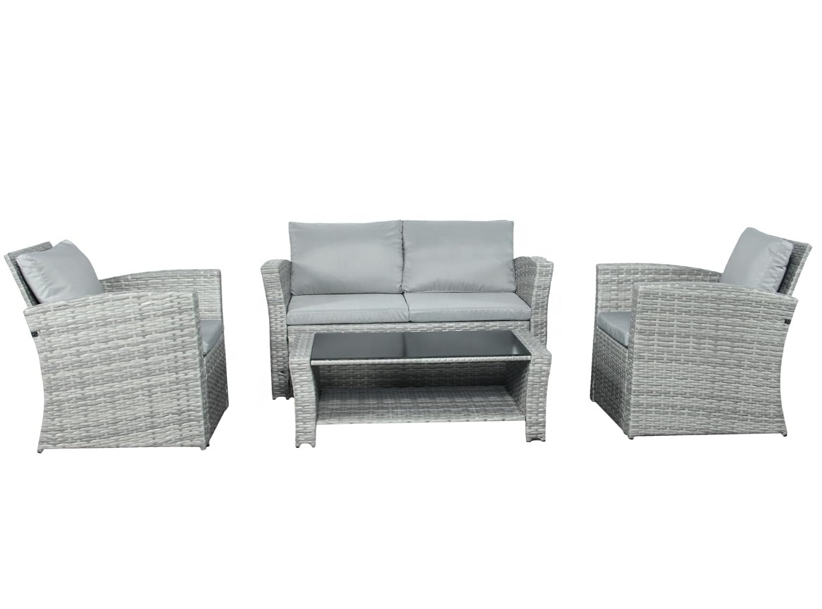 Grey Rattan Patio Outdoor Furniture 4 Seater Sofa And Coffee Table Patio Set