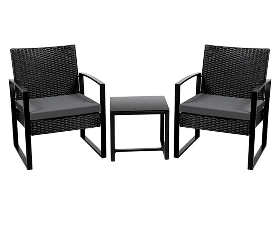 Bistro Set With Rattan Chairs & Tea Table, For Outdoor Patio And Balcony 3-Piece