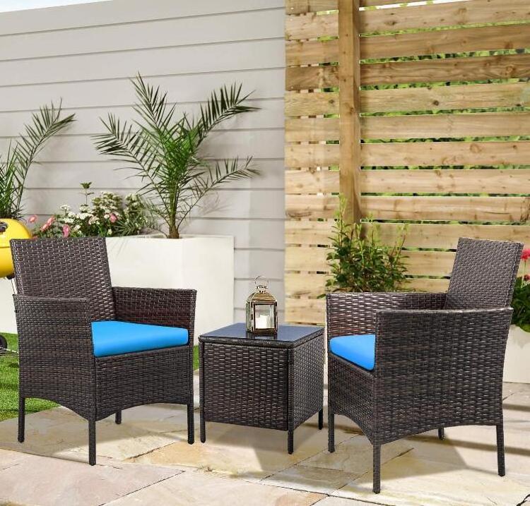 3-Piece Porch Furniture Sets Small Outdoor Black Wicker Rattan Patio Bistro Set Cushioned Patio Chairs Set And Table