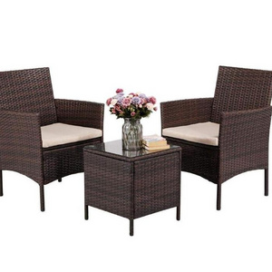 3-Piece Porch Furniture Sets Small Outdoor Black Wicker Rattan Patio Bistro Set Cushioned Patio Chairs Set And Table