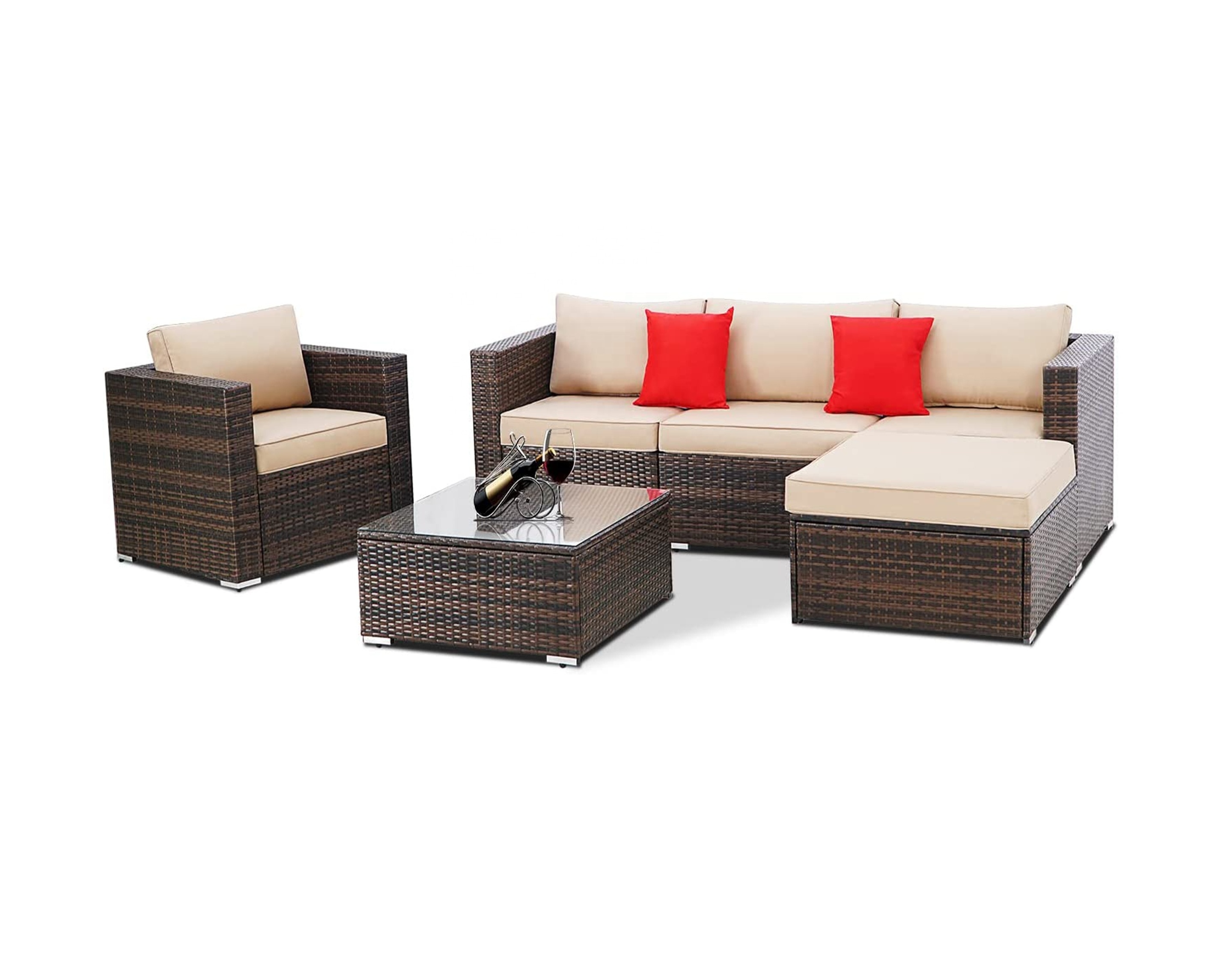 ZHONGFA 6-Piece Outdoor Furniture Patio Sectional Sofa PE Rattan Wicker Conversation Set with Cushions and Coffee Table