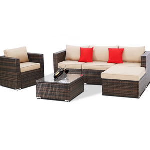 ZHONGFA 6-Piece Outdoor Furniture Patio Sectional Sofa PE Rattan Wicker Conversation Set with Cushions and Coffee Table