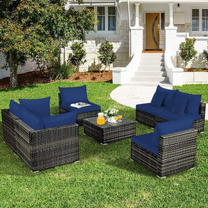 7PCS  Rattan Furniture Set Sectional Sofa Garden Gray Cushion Enjoy Outdoor Leisure Time Garden Furniture Set