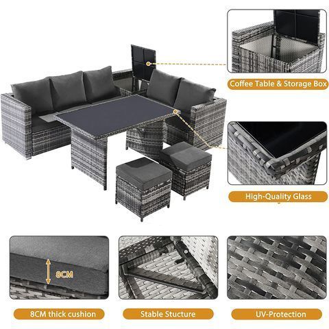 Grey Rattan Garden Furniture Set Outdoor Patio Corner Sofa Set Garden Party Set