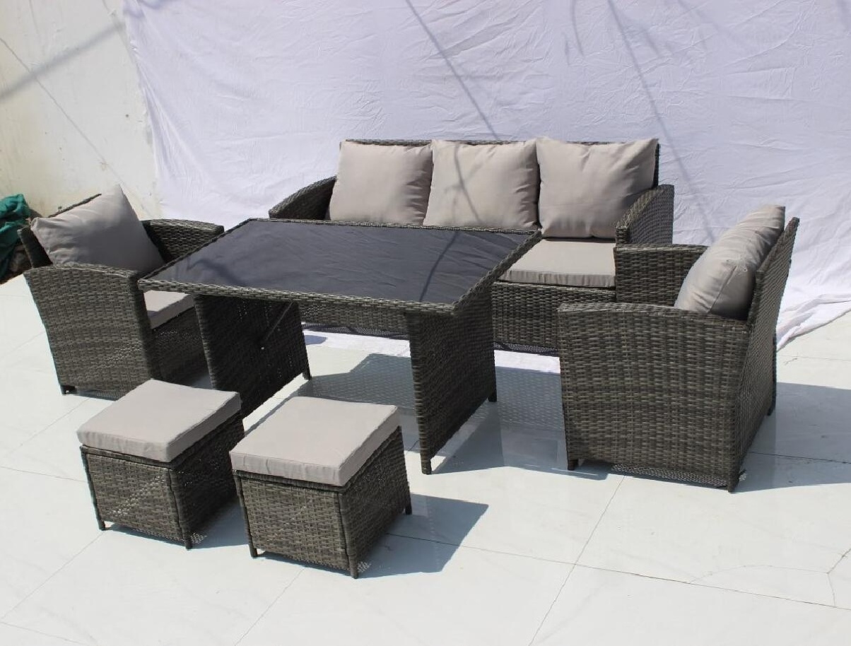 6 Piece PE Rattan Patio Sectional Furniture for Backyard Grey Wicker+Grey Cushions