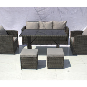 6 Piece PE Rattan Patio Sectional Furniture for Backyard Grey Wicker+Grey Cushions